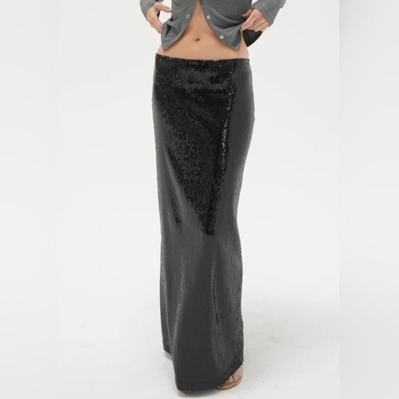 LNA Elettra Sequin Column Skirt - Black